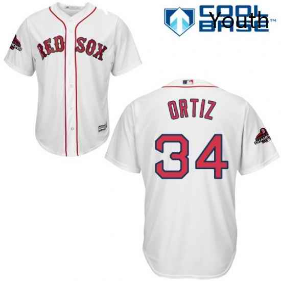 Youth Majestic Boston Red Sox 34 David Ortiz Authentic White Home Cool Base 2018 World Series Champions MLB Jersey